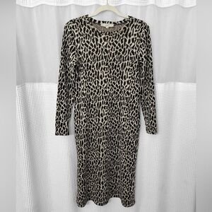 Loft Leopard Print Long Sleeve Midi Dress Size Medium